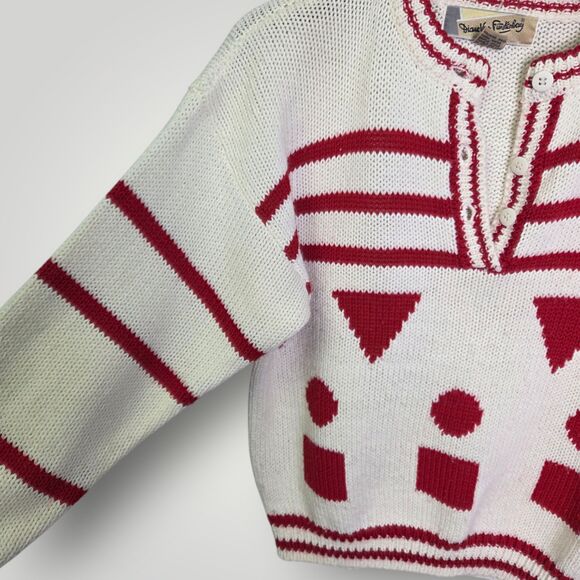 Vintage Diane Von Furstenberg Geometric Knit Sweater White Red Size Small - Picture 5 of 9